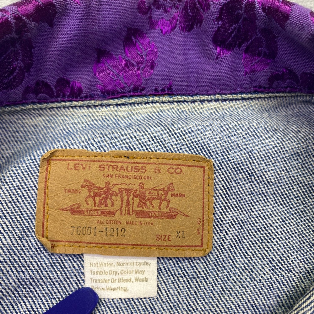 VTG Levis Denim Jacket Custom Upcycled Lace Brocade XL‎ Womens USA 80s Western - Picture 7 of 13